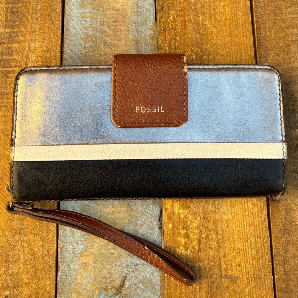 Fossil Black, Silver, & Brown Wallet